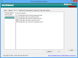 Showing the forensic options in Norman Malware Cleaner